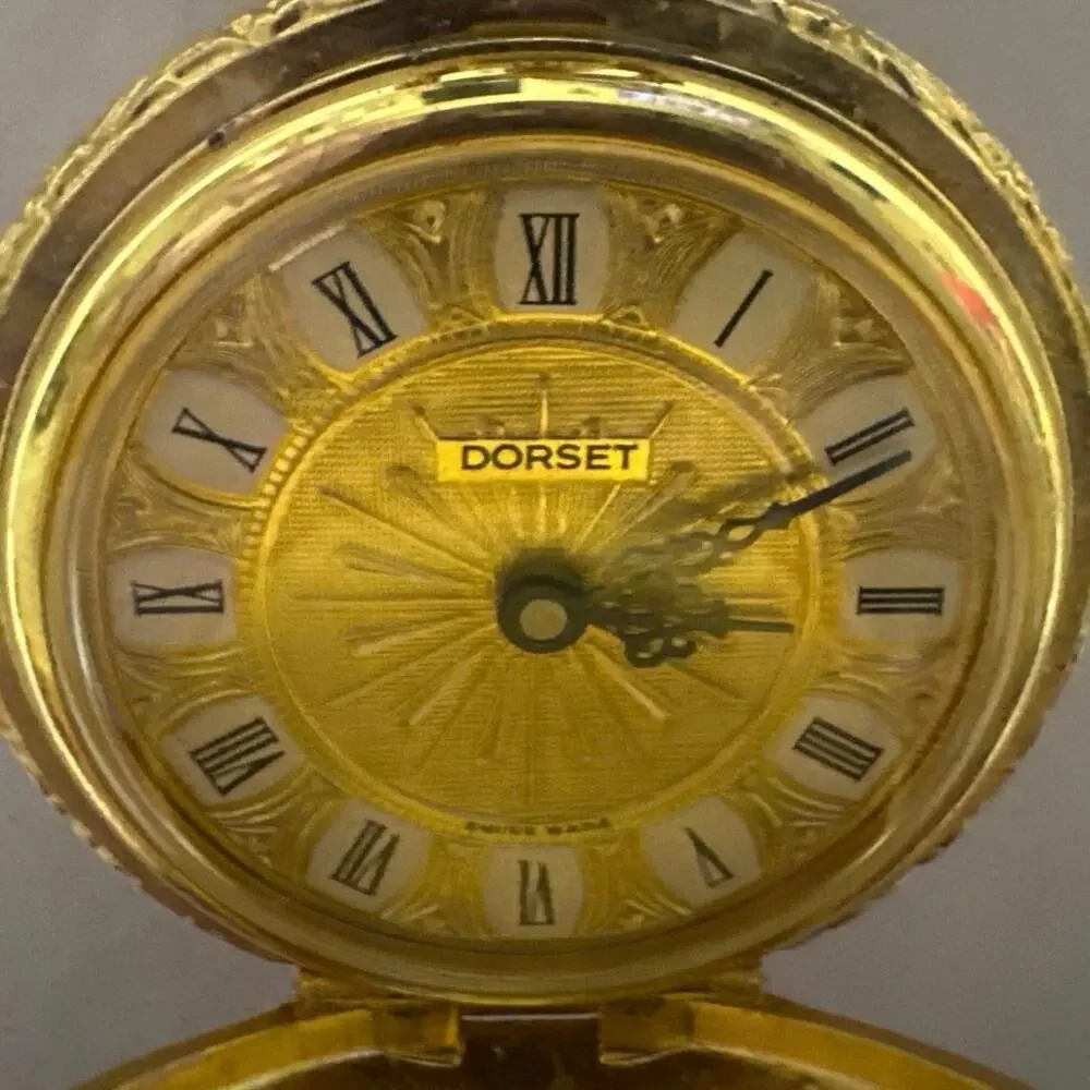 Vintage Dorset mini pocket watch wind up Works! Floral pattern on front & back